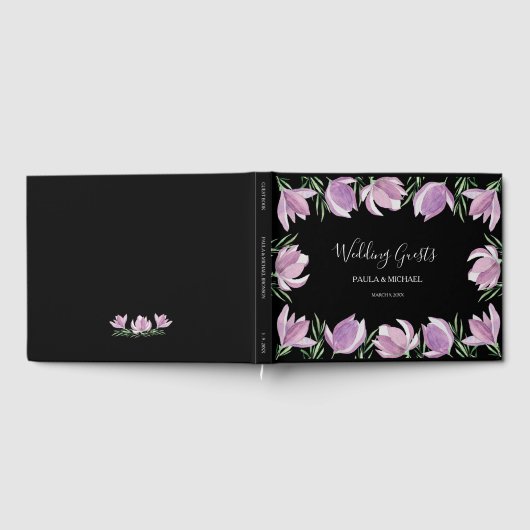 Waterverf Paarse Bloemen Bruiloft Gastenboek (Volledig)