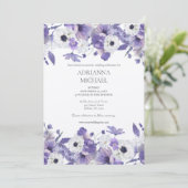 Waterverf Paarse Bloemen Bruiloft Kaart (Staand voorkant)