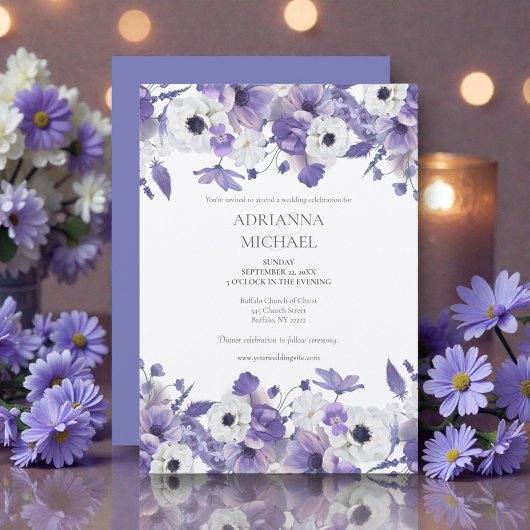 Waterverf Paarse Bloemen Bruiloft Kaart