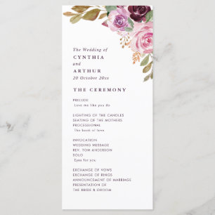 Waterverf paarse bloemen bruiloft programma programmakaart