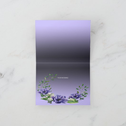 Waterverf paarse bloemen dank je kaart (Binnen)