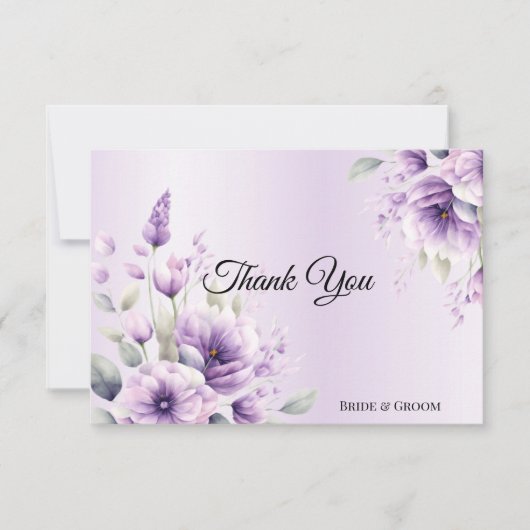 Waterverf Paarse Bloemen Dank u kaart (Voorkant)