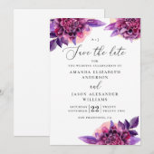 Waterverf paarse bloemen. Elegant floral bruiloft Save The Date (Voorkant / Achterkant)