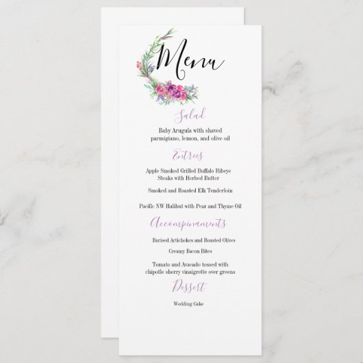 Waterverf Paarse Bloemen Elegant Trouwmenu Save The Date (Voorkant / Achterkant)