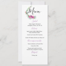 Waterverf Paarse Bloemen Elegant Trouwmenu