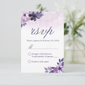 Waterverf Paarse Bloemen Elegante Bruiloft RSVP (Staand voorkant)