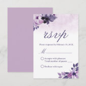 Waterverf Paarse Bloemen Elegante Bruiloft RSVP (Voorkant / Achterkant)