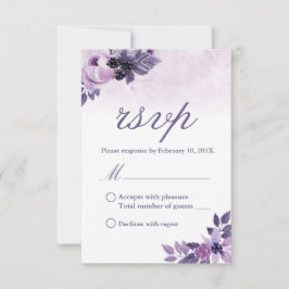 Waterverf Paarse Bloemen Elegante Bruiloft RSVP Kaartje