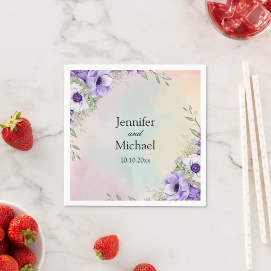 waterverf paarse bloemen elegante script bruiloft servet (Insitu)