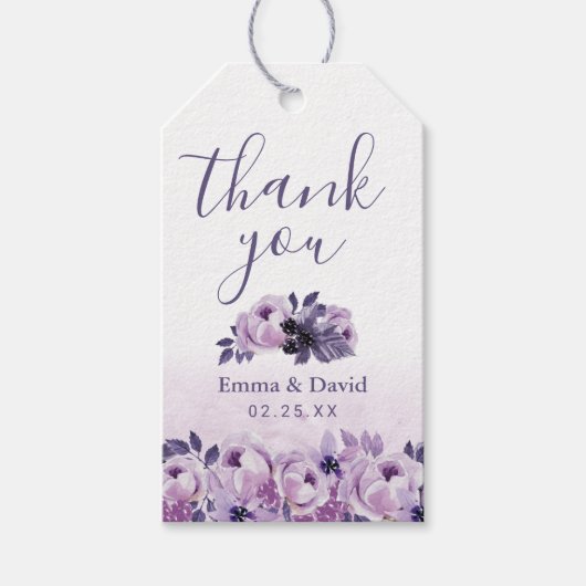 Waterverf Paarse Bloemen Elegante Trouwgunst Cadeaulabel (Voorkant)