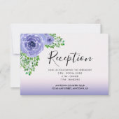 Waterverf paarse bloemen en groen receptie kaart (Voorkant)
