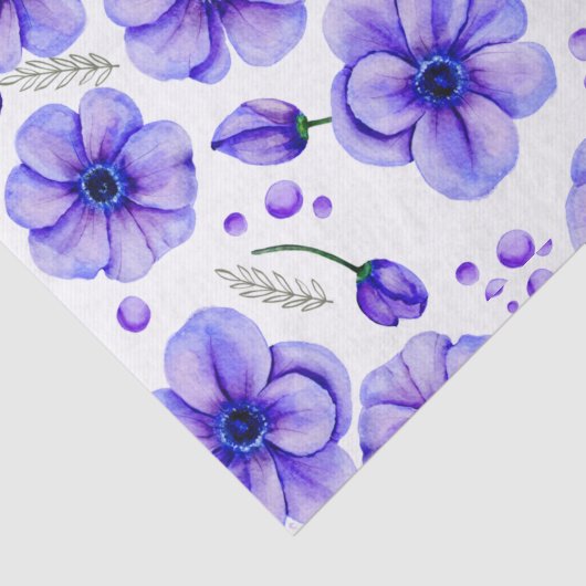 Waterverf paarse bloemen en groene bladeren tissuepapier (Detail)