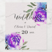 Waterverf paarse bloemen en olievlek wijn etiket (Enkel label)