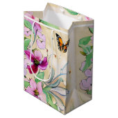 Waterverf paarse bloemen en vlinder medium cadeauzakje (Voorkant Gekanteld)