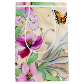 Waterverf paarse bloemen en vlinder medium cadeauzakje (Voorkant)