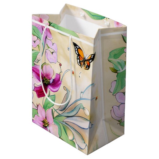 Waterverf paarse bloemen en vlinder medium cadeauzakje (Achterkant Gekanteld)