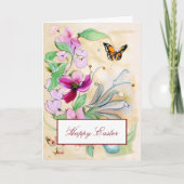 Waterverf paarse bloemen en vlinderpap feestdagen kaart (Voorkant)