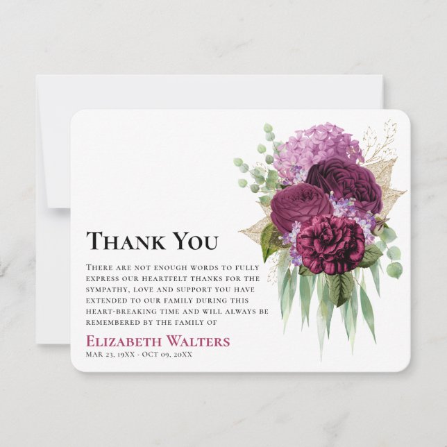 Waterverf Paarse Bloemen & Eucalyptus Sympthy Bedankkaart (Voorkant)