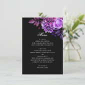 Waterverf paarse bloemen. Floral zwarte bruiloft Menu (Staand voorkant)