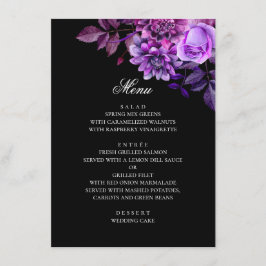 Waterverf paarse bloemen. Floral zwarte bruiloft Menu
