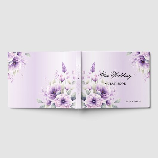 Waterverf Paarse Bloemen Gastenboek (Volledig)