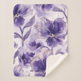 Waterverf Paarse Bloemen Geschilderd Violet Sherpa Deken