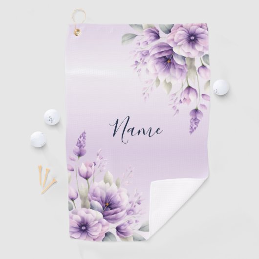 Waterverf Paarse Bloemen Golfhanddoek (Insitu)