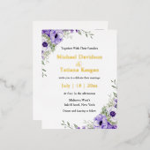 waterverf paarse Bloemen Goud Moderne bruiloft Folie Uitnodiging Briefkaart (Voorkant / Achterkant)