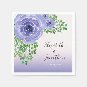 Waterverf Paarse Bloemen Groene Huwelijksdecoratie Servet