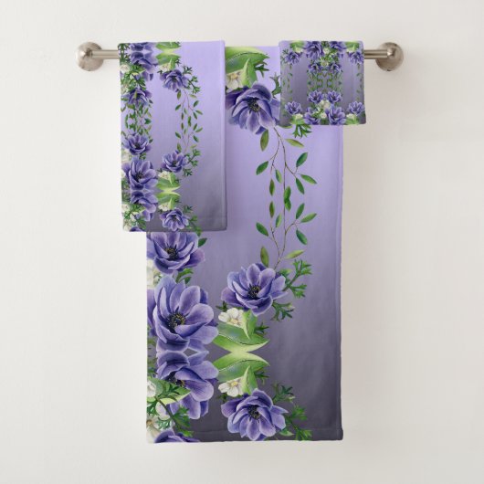 Waterverf Paarse Bloemen Handdoek Set (Insitu)