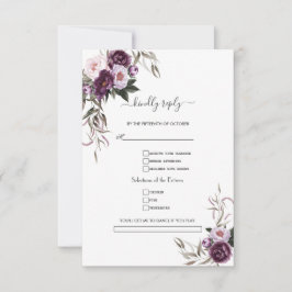 Waterverf Paarse Bloemen Huwelijksverzoek  RSVP Kaartje