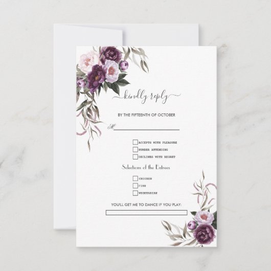 Waterverf Paarse Bloemen Huwelijksverzoek  RSVP Kaartje (Voorkant)