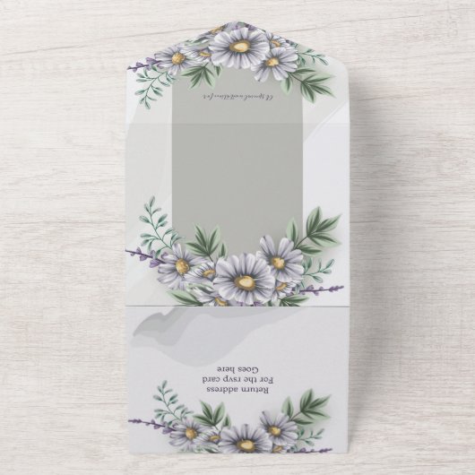 Waterverf Paarse bloemen in één uitnodiging (Buitenkant)