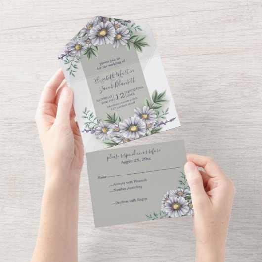 Waterverf Paarse bloemen in één uitnodiging (Afscheurbaar)