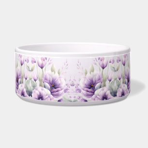 Waterverf Paarse Bloemen Keramische Pet Bowl Voerbakje