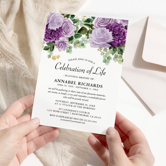 Waterverf Paarse Bloemen Levensviering Kaart