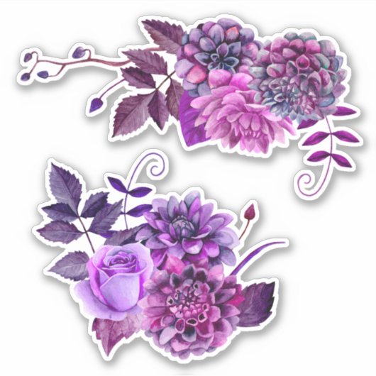 Waterverf paarse bloemen. Lila bloementuin Sticker (Voorkant)
