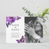 Waterverf paarse bloemen. Lila bloemfoto Opslaan Save The Date (Staand voorkant)