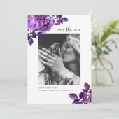 Waterverf paarse bloemen. Lila bloemfoto Save The Date (Staand voorkant)