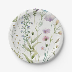 Waterverf paarse bloemen papieren bordje