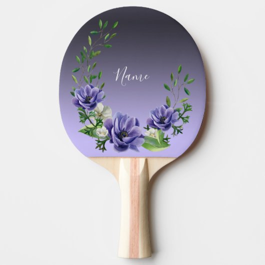 Waterverf Paarse bloemen Ping Pong Paddle Tafeltennisbatje (Voorkant)