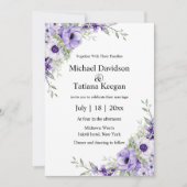 waterverf paarse Bloemen QR Code RSVP bruiloft Kaart (Voorkant)