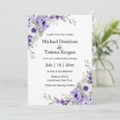 waterverf paarse Bloemen QR Code RSVP bruiloft Kaart (Staand voorkant)