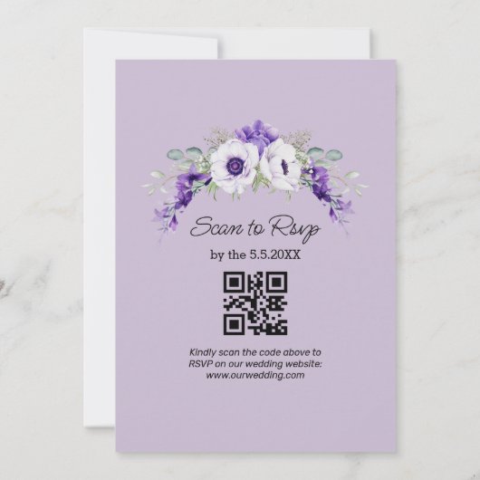 waterverf paarse Bloemen QR Code RSVP bruiloft Kaart (Achterkant)