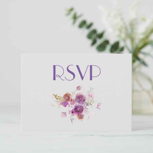  Waterverf Paarse Bloemen RSVP Kaart (Staand voorkant)