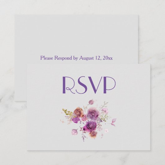 Waterverf Paarse Bloemen RSVP Kaart (Voorkant / Achterkant)