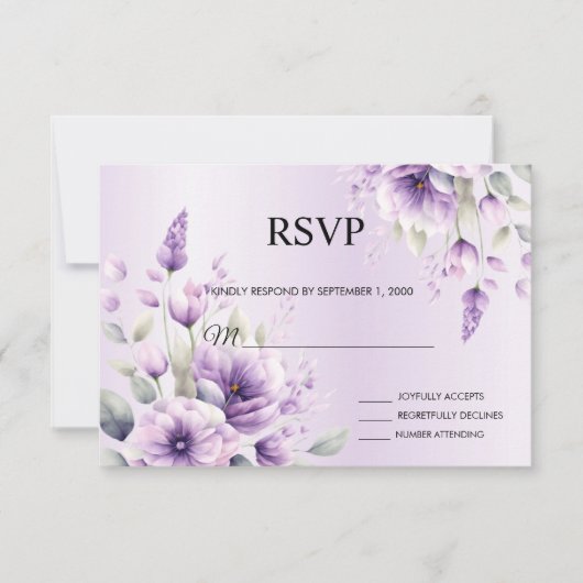 Waterverf Paarse Bloemen RSVP-kaart RSVP Kaartje (Voorkant)