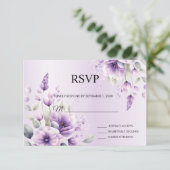 Waterverf Paarse Bloemen RSVP-kaart RSVP Kaartje (Staand voorkant)