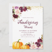 Waterverf paarse bloemen Thanksgiving diner Kaart (Voorkant)
