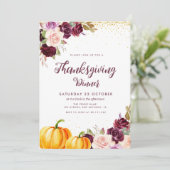 Waterverf paarse bloemen Thanksgiving diner Kaart (Staand voorkant)